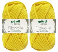 2x50 Gramm Gründl Filzwolle Uni aus 100% reiner Schurwolle inkl. Anleitung für Topflappen (60 Zitrone)