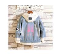 (2XL (EU XL), A-Gradient) BTS Damen Sweatshirt lose Jeansjacke Hoodie Kapuzenpullover Sweatjacke Mantel