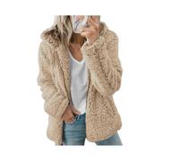 (2xl,khaki)Women's Lamb Wool Autumn Winter Warm Soft Zip Jacket