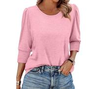 3/4 Ärmel Bluse Damen T Shirts Lässige Oversize Oberteil Weites Baumwolle Weich Elegant Tunika Longbluse Damen Sommer musselin Hemd Boho Bluse Shirt arm Seidenbluse Satin