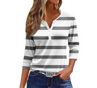 3/4 Ärmel Oberteile für Frauen Plus Passform Herbst Mode gestreift V-Ausschnitt Shirt lässig Mode Taste Pullover Bluse