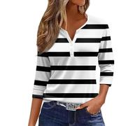 3/4 Ärmel Oberteile für Frauen Plus Passform Herbst Mode gestreift V-Ausschnitt Shirt lässig Mode Taste Pullover Bluse