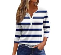 3/4 Ärmel Oberteile für Frauen Plus Passform Herbst Mode gestreift V-Ausschnitt Shirt lässig Mode Taste Pullover Bluse