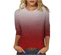 3/4 Ärmel Pullover Damen Farbverlauf Langarmshirt Lässig O-Ausschnitt Bluse Locker Longsleeve Oberteile Baumwolle Basic Top Dünne Übergangs Tshirt Klassisch Langarm Sportshirt Streetwear