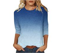3/4 Ärmel Pullover Damen Farbverlauf Langarmshirt Lässig O-Ausschnitt Bluse Locker Longsleeve Oberteile Baumwolle Basic Top Dünne Übergangs Tshirt Klassisch Langarm Sportshirt Streetwear