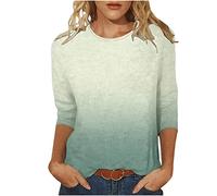 3/4 Ärmel Pullover Damen Farbverlauf Langarmshirt Lässig O-Ausschnitt Bluse Locker Longsleeve Oberteile Baumwolle Basic Top Dünne Übergangs Tshirt Klassisch Langarm Sportshirt Streetwear