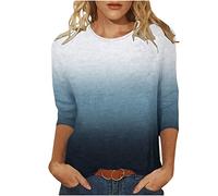 3/4 Ärmel Pullover Damen Farbverlauf Langarmshirt Lässig O-Ausschnitt Bluse Locker Longsleeve Oberteile Baumwolle Basic Top Dünne Übergangs Tshirt Klassisch Langarm Sportshirt Streetwear