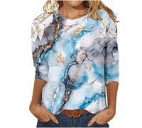 3/4 Ärmel Tshirt Damen Mode Marmordruck Bluse Oberteile Rundhals Shirt Sommer Tunika Tops Longbluse Pullover Teenager Mädchen T-Shirt Longtops Boho T Shirts Blusentops Sportshirt für Outdoor
