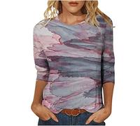 3/4 Ärmel Tshirt Damen Mode Rundhals Bluse Oberteile Batik Druck Tunika Shirt Sommer Tops Dünne Pullover Teenager Mädchen T-Shirt Longtops Locker T Shirts Blusentops Streetwear für Frauen
