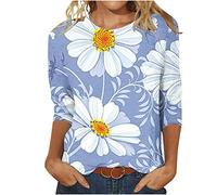 3/4 Ärmel Tshirt Damen Mode Rundhals Bluse Oberteile Blumen Druck Shirt Sommer Tunika Tops Leichte Party Pullover Bequeme Teenager Mädchen T-Shirt Locker Blusentops Große Größen Blusen für Outdoor