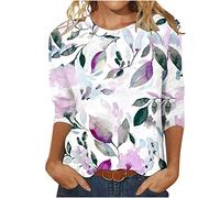 3/4 Ärmel Tshirt Damen Mode Rundhals Bluse Oberteile Blumen Druck Shirt Sommer Tunika Tops Leichte Party Pullover Bequeme Teenager Mädchen T-Shirt Locker Blusentops Große Größen Blusen für Outdoor