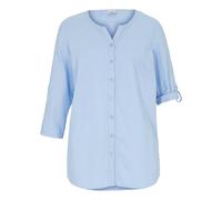 Langarmbluse BONPRIX "Bluse mit Leinen, 3/4 Arm", Damen, Gr. 40, blau (perlblau), Obermaterial: 55% Leinen, 45% Baumwolle, regular fit, Blusen, Regular Fit, für den Alltag, aus Leinen und Baumwolle (1
