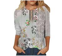 3/4 Arm Bluse Damen Damen Oberteile Sommer 3/4 Arm Shirt Damen Tunika Damen Elegant Sommerblusen Damen Leicht Damen Tshirt Lang Damen Shirts Sommer Bluse Damen Shirts Damen Sommer（1-Gray,S