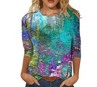 3/4 Arm Bluse Damen Rundhals Langarm Tops Grosse Grössen Loose Fit Blusentop Casual Einfarbig T Shirt Mode Elegant Bluse Teenager Mädchen Herbst Frühling Langarmshirt Tee Hemd Tunika