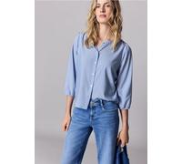 Carmenbluse STREET ONE STUDIO, Damen, Gr. 42, original blau, Stoff, 65% Polyester, 35% Viskose, gestreift, normal normal, Rundhals, elastischer Bund, Blusen, im Seersucker-Style mit Streifen (17907560