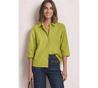 Hemdbluse STREET ONE, Damen, Gr. 44, grün (apple lime), Web, 100% Baumwolle, unifarben, klassisch normal, V-Ausschnitt, Bündchen, Blusen Hemdbluse, mit 3/4 Ärmeln (92191447-44) apple lime