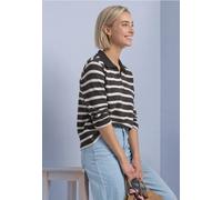 Poloshirt STREET ONE, Damen, Gr. 36, schwarz coffee, Stoff, 60% Polyester, 40% Baumwolle, gestreift, comfort fit normal, hoch geschlossener Ausschnitt, normaler Saum, Shirts, im Streifendesign (430056