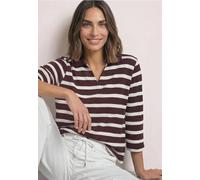 Poloshirt STREET ONE, Damen, Gr. 38, bunt (rustic rouge), Jersey, Obermaterial: 60% Polyester, 40% Baumwolle, gestreift, normal hüftlang, V-Ausschnitt, abgesteppte Kante, Shirts, mit Streifenmuster (3
