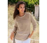 3/4 Arm-Pullover CASUAL LOOKS "Ajour-Pullover", Damen, Gr. 46, beige, 50% Baumwolle, 50% Polyacryl, unifarben, Pullover (87949649-46) beige
