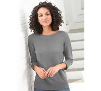 3/4 Arm-Pullover CASUAL LOOKS "Pullover", Damen, Gr. 42, grau (grau, meliert), 50% Baumwolle, 50% Polyacryl, unifarben, figurumspielend, Pullover (739917-42) grau, meliert