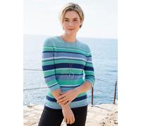3/4 Arm-Pullover CASUAL LOOKS "Rundhals-Pullover", Damen, Gr. 52, blaugrün, weiß, gemustert, 50% Baumwolle, 50% Polyacryl, gemustert, gestreift, mehrfarbig, Pullover (21745963-52) blaugrün, weiß, gemu