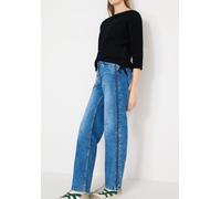 3/4 Arm-Pullover CECIL, Damen, Gr. M (40), universal blau, Feinstrick, 100% Baumwolle, unifarben, comfort fit hüftlang, U-Boot-Ausschnitt, Bündchen, Pullover, mit Struktur (34000604-M) universal blau