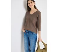 3/4 Arm-Pullover CECIL, Damen, Gr. S (38), coffee taupe, Web, 60% Baumwolle, 40% Viskose, unifarben, comfort fit normal, V-Ausschnitt, Rippbündchen, Pullover, im soften Baumwoll-Mix (59698108-S) coffe