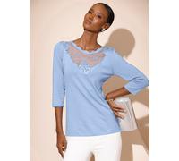 3/4 Arm-Pullover CREATION L "Feinstrickpullover", Damen, Gr. 50, blau (eisblau), 42% Viskose, 30% Lyocell, 28% Polyester, unifarben, Pullover (18361620-50) eisblau