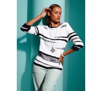 Sheego 3/4 Arm-Pullover mit Lochmuster 42 weiß-schwarz-gemustert