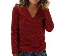 3/4 Arm Pullover Damen Glitzer Druck Glitzer Shirt Langarm Pailletten Pullover Elegant Oberteil Festliche Outfit Silvester Tunika Elegant Bluse Große Größen Damenpullover