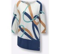 3/4-Arm-Pullover ecru-jeansblau-gemustert 42