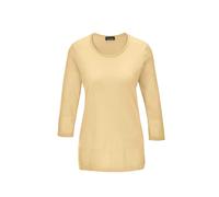 3/4 Arm-Pullover GOLDNER "Kurzgröße Gepflegter Ajour-Pullover mit femininen Durchbrüchen", Damen, Gr. 25, gelb (pastellgelb), Obermaterial: 100% Polyacryl PAN., normal, Rundhals, Sonstiges, Pullover, 