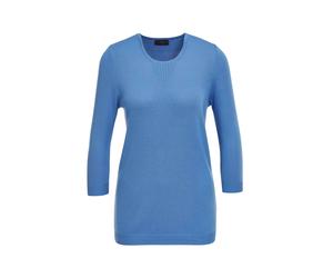 3/4 Arm-Pullover GOLDNER "Strickpullover mit Ajourmuster", Damen, Gr. 38, blau (jeansblau), Obermaterial: 50% Baumwolle CO. 50% Polyacryl PAN., normal, Rundhals, Sonstiges, Pullover, Ohne (20398567-38