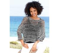 3/4 Arm-Pullover HEINE "Pullover", Damen, Gr. 42, schwarz-weiß (schwarz, weiß, meliert), 50% Baumwolle, 50% Polyacryl, Top:5% Elasthan, 95% Viskose, gemustert, mehrfarbig, Pullover (12011746-42) schwa