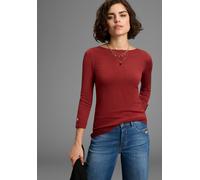 3/4 Arm-Pullover LAURA SCOTT, Damen, Gr. 48, rot (rostrot mélange), Feinstrick, Obermaterial: 70% Viskose, 30% Polyamid, unifarben, figurbetont hüftlang, U-Boot-Ausschnitt, 1-Knopf-Manschette, Pullove