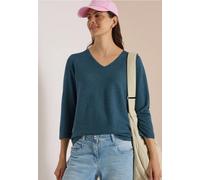 V-Ausschnitt-Pullover CECIL, Damen, Gr. 3XL (48), blau (dull teal blau melange), Web, 60% Baumwolle, 40% Viskose, unifarben, normal normal, V-Ausschnitt, abgesteppt, Pullover, im soften Baumwoll-Mix (