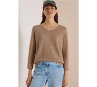 V-Ausschnitt-Pullover CECIL, Damen, Gr. XXL (46), braun (creamy mocha melange), Web, 60% Baumwolle, 40% Viskose, unifarben, normal normal, V-Ausschnitt, abgesteppt, Pullover, im soften Baumwoll-Mix (5
