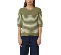 3/4 Arm-Pullover S.OLIVER, Damen, Gr. 42, khaki, Strick, Obermaterial: 60% Baumwolle, 40% Polyamid, gestreift, normal hüftbedeckend, Rundhals, Flachstrickbündchen, Pullover, mit Streifen (71783342-42)