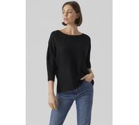 3/4 Arm-Pullover VERO MODA "VMNORA 3/4 BOATNECK BLOUSE NOOS", Damen, Gr. S, schwarz, Rippstrick, Obermaterial: 63% Polyester, 34% Viskose, 3% Wolle, unifarben, normal, U-Boot-Ausschnitt, Fledermausärm