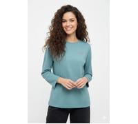 3/4-Arm-Shirt BENCH. "ROMILEY", Damen, Gr. 42, abyss, Jersey, Obermaterial: 100% Baumwolle, unifarben, hüftlang, Rundhals, Shirts 3/4-Arm-Shirt, tailliertes Basic mit 3/4 Arm und Logoprint im Metallic