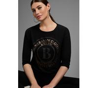 3/4-Arm-Shirt BRUNO BANANI, Damen, Gr. 32/34, schwarz, Jersey, Obermaterial: 95% Viskose, 5% Elasthan, Glitzermuster, bedruckt, unifarben, figurumspielend hüftbedeckend, Rundhals, Shirts 3/4-Arm-Shirt