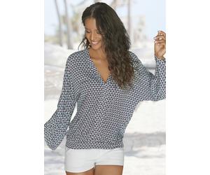 3/4-Arm-Shirt BUFFALO, Damen, Gr. 40/42, bunt (türkis, rot, bedruckt), Jersey, Obermaterial: 100% Viskose, figurumspielend hüftlang, tiefer V-Ausschnitt, Shirts 3/4-Arm-Shirt, mit V-Ausschnitt und loc