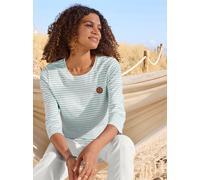 3/4-Arm-Shirt CASUAL LOOKS "Kurzarm-Shirt", Damen, Gr. 44, grün (kalkmint, weiß, geringelt), 50% Baumwolle, 50% Modal, gemustert, mehrfarbig, Rundhals, Shirts 3/4-Arm-Shirt (23442737-44) kalkmint, wei