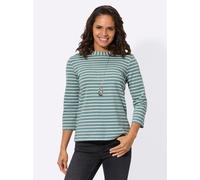 3/4-Arm-Shirt CASUAL LOOKS "Ringelshirt", Damen, Gr. 44, grün (jade), 95% Baumwolle, 5% Elasthan, gemustert, gestreift, mehrfarbig, U-Boot-Ausschnitt, Shirts 3/4-Arm-Shirt (50676304-44) jade