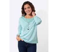 3/4-Arm-Shirt CASUAL LOOKS "Ringelshirt", Damen, Gr. 44, grün (mint, ecru, gemustert), 65% Polyester, 35% Baumwolle, gemustert, gestreift, meliert, Rundhals, Shirts 3/4-Arm-Shirt (41200417-44) mint, e