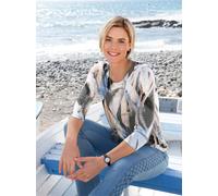 3/4-Arm-Shirt CASUAL LOOKS "Rundhals-Shirt", Damen, Gr. 46, bunt (mittelblau, camel, bedruckt), 95% Viskose, 5% Elasthan, gemustert, mehrfarbig, Rundhals, Shirts 3/4-Arm-Shirt (81929064-46) mittelblau