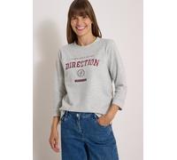 Sweater CECIL, Damen, Gr. L (42), grau (light grau melange), Sweatware, Obermaterial: 83% Baumwolle, 17% Polyester, bedruckt, normal hüftbedeckend, Rundhals, abgesteppte Kante, Sweatshirts Sweater, 3/