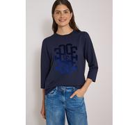 3/4-Arm-Shirt CECIL, Damen, Gr. M (40), blau (urban dunkelblau), Jersey, Obermaterial: 50% Baumwolle, 50% Modal, bedruckt, bequem hüftbedeckend, Rundhals, abgesteppte Kante, Shirts 3/4-Arm-Shirt, mit 