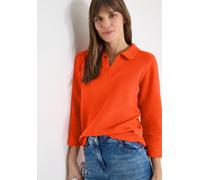 Poloshirt CECIL, Damen, Gr. M (40), cherry tomato orange, Web, 95% Baumwolle, 5% Elasthan, unifarben, comfort fit normal, hoch geschlossener Ausschnitt, normaler Saum, Shirts, mit 3/4 Ärmeln (42887804