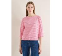 3/4-Arm-Shirt CECIL, Damen, Gr. S (38), geranium rot, Web, 100% Baumwolle, gestreift, comfort fit normal, U-Boot-Ausschnitt, abgesteppt, Shirts 3/4-Arm-Shirt, mit U-Boot-Ausschnitt (30482008-S) gerani